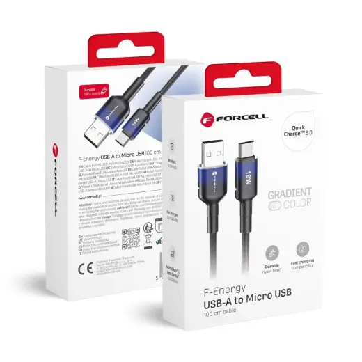 Forcell F-Energy C351 duomenų perdavimo ir įkrovimo laidas | USB-A į Micro USB | QC 3.0 | 18W | 1m | juodas