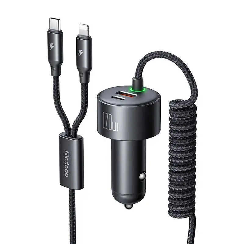 Mcdodo CC-0370 car charger | 120W | USB-C, Lightning | with retractable cables included