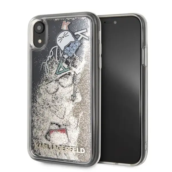 Karl Lagerfeld Iconic Liquid sädelusega telefoniümbris iPhone XR jaoks, kuldne, kõva ümbris