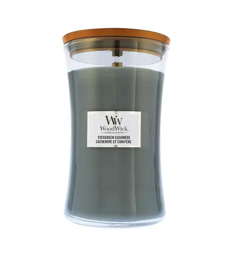 WoodWick Evergreen Cashmere scented candle with wooden wick 609 g