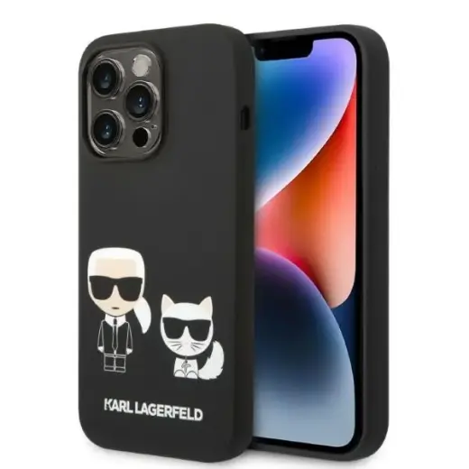 Karl Lagerfeld MagSafe Compatible Case Liquid Silicone Karl and Choupette for iPhone 14 Pro Black