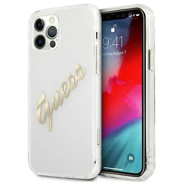 Guess GUHCP12MKTRSVGO iPhone 12|12 Pro 6,1" Transparent hardcase Vintage Script Gold