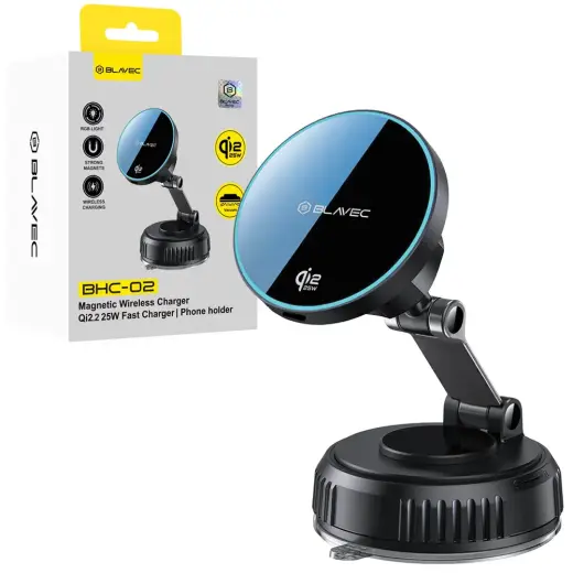 Blavec Car holder BHC-02 Qi2 25W vacum magnetic with induction charger to windshield (BHC02-QI2PMWIB)black