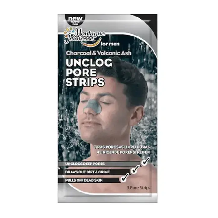 MONTAGNE JEUNESSE Charcoal AND Volcanic Ash Unclog Pore Strips, 3 Units