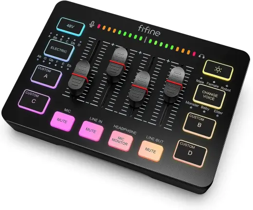 Fifine SC3 audio mikseris RGB | Straumēšana | XLR | 48V | Vokāls melns