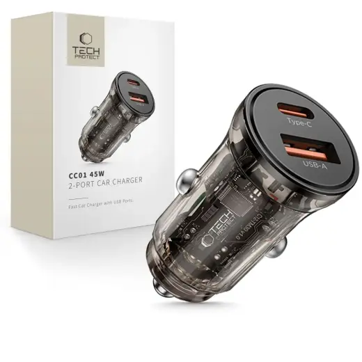 Зарядка для автомобиля Tech-Protect CC01 | 45W | PD, QC | USB-A, USB-C | чёрная
