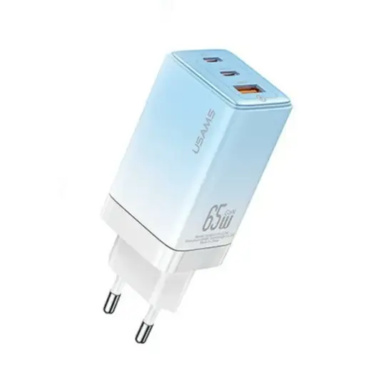 USAMS Sandru Series CC180 зарядное устройство | 65W | GaN, PD3.0, QC3.0 | USB-C, USB-A | синее