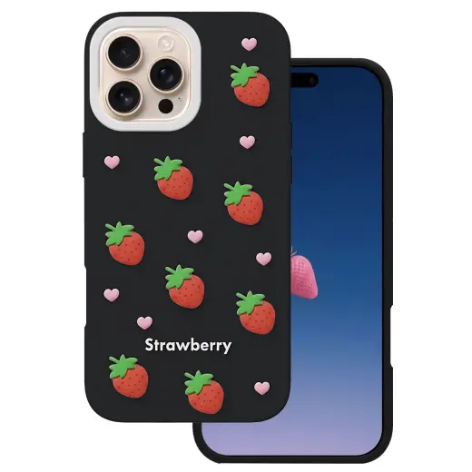 Strawberry phone case for iPhone 16 Pro black