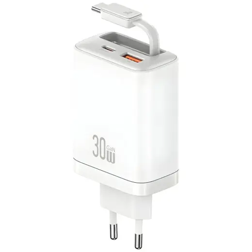 USAMS Xiang Series CC296 tīkla lādētājs | 30W | USB-C, USB-A | balts