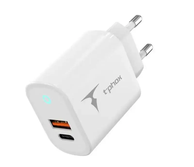 T-Phox Glory tīkla lādētājs | 45W | GaN, PD, QC | USB-C, USB-A | balts
