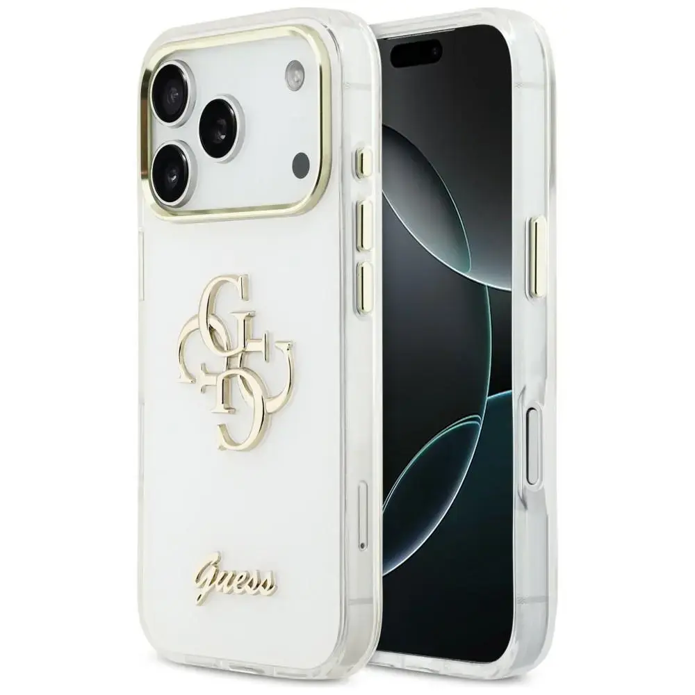 Case Guess IML 4G Script Metal for iPhone 17 Pro Max white