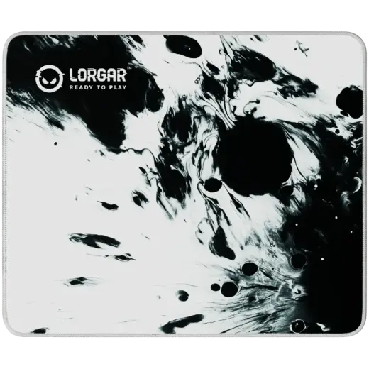 full print white and black design, bottom is black rubber with embossed LORGAR logo with double side edge stitching