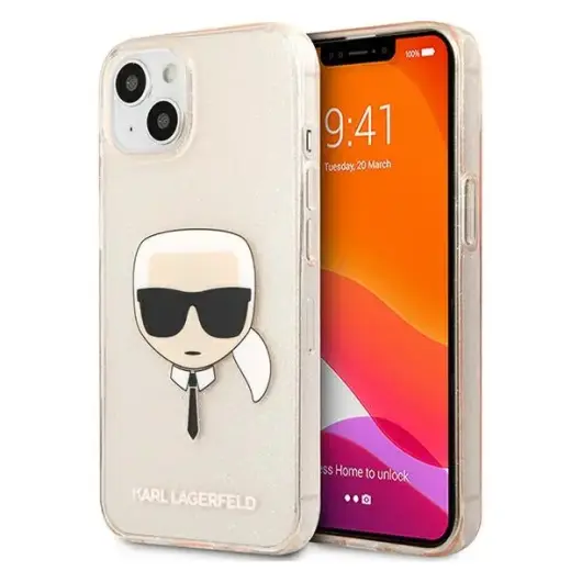 KLHCP13MKHTUGLGO Karl Lagerfeld TPU Full Glitter Karl Head Case for iPhone 13 Gold