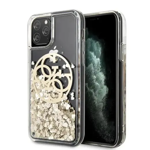 Guess GUHCN58LGGITDGO iPhone 11 Pro złoty|gold hard case Circle Liquid Glitter