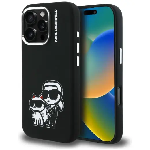 Karl Lagerfeld Silicone Karl&Choupette Sketch чехол с поддержкой MagSafe для телефона iPhone 16 Pro черный