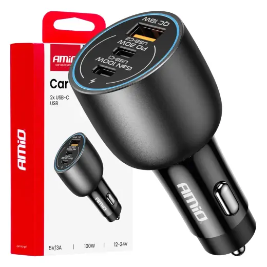 AMiO AMIO-04371 auto lādētājs | 100W | PD, QC | USB-C, USB-A