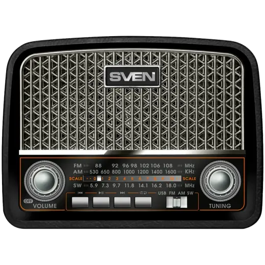 Speaker SVEN SRP-555, black-silver (3W, FM/AM/SW, USB, SD/microSD, battery)
