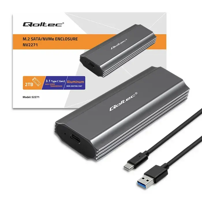 Qoltec Enclosure NV2271 for drive M.2 SSD | SATA | NVMe | USB-C | 2TB