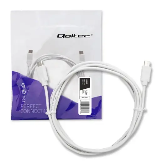 Qoltec duomenų perdavimo ir įkrovimo laidas | USB-C į USB-C | 1.4m | baltas