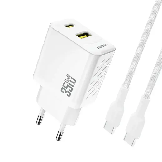 Dudao A27MaxCEU reisilaadija | 35W | PD, QC | USB-A, USB-C | USB-C kuni USB-C kaabliga komplektis | valge