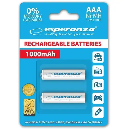 Esperanza EZA101W PRECHARGED HR03 1000MAH ALWAYS READY BLISTERA IEPAKOJUMĀ 2GB.
