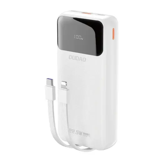 Dudao K15Pro išorinė baterija (powerbank) | 20 000 mAh | 22.5W | PD | USB-C, USB-A, Lightning | baltas