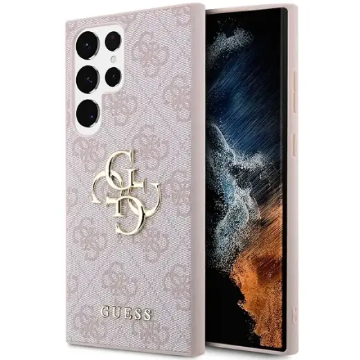 Guess PU 4G Metal Logo Case for Samsung Galaxy S23 Ultra Pink