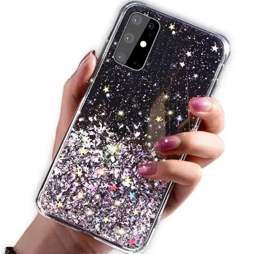 Fusion Glue Glitter Back Case Silikona Aizsargapvalks Priekš Xiaomi Redmi Note 8T Melns