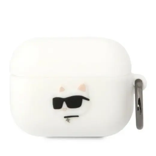Karl Lagerfeld 3D Logo NFT Choupette Head Silicone Case for Airpods Pro White