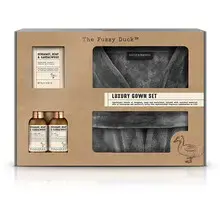 Men Luxury Gown Set (Bergamot, Hemp & Sandalwood) - Body Care Gift Set with Robe.
