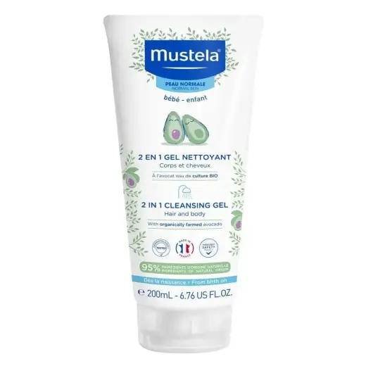 Mustela, 2 In 1, Avocado, Gentle Cleansing, Cleansing Gel, For Face & Hair, 200 ml