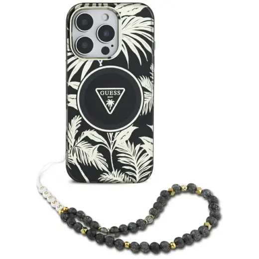 Etui Guess Palm Trees Triangle Pearl      Strap MagSafe do iPhone 16 czarny
