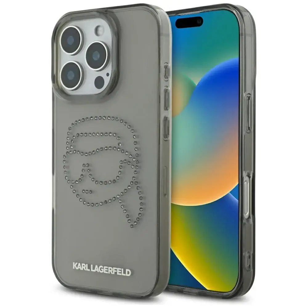 Etui Karl Lagerfeld IML Rhinestones Karl  Head do iPhone 16 Pro czarny