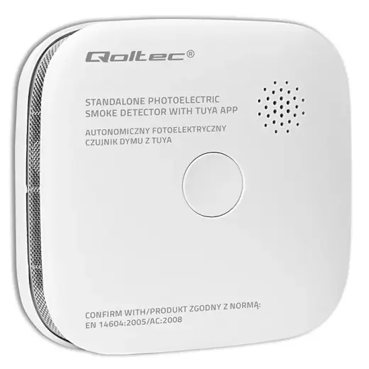 Qoltec Certified wireless smoke detector with battery | Tuya | Wi-fi |  sensor service life 10 years | alarm 85dB | LED