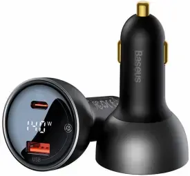Baseus Superme CGZX070001 automašīnas lādētājs | 140W | PD, QC, PPS | USB-C, USB-A | ar USB-C vadu komplektā | ar digitālo displeju | ar LCD ekrānu | melns
