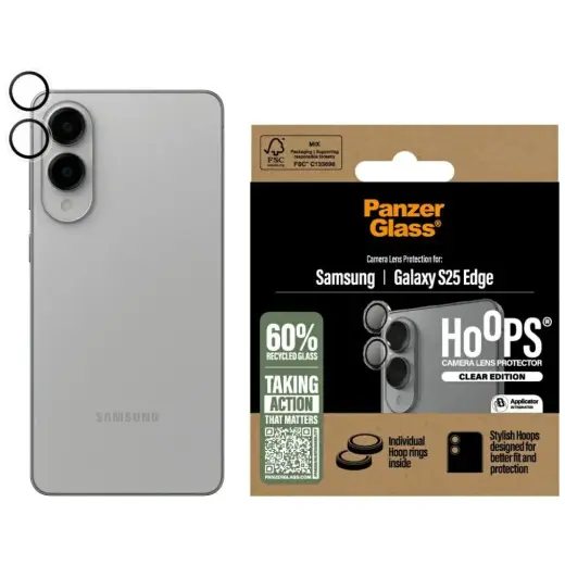 Tempered Glass Camera Lens Protector PanzerGlass Hoops for Samsung Galaxy S25 Edge Transparent