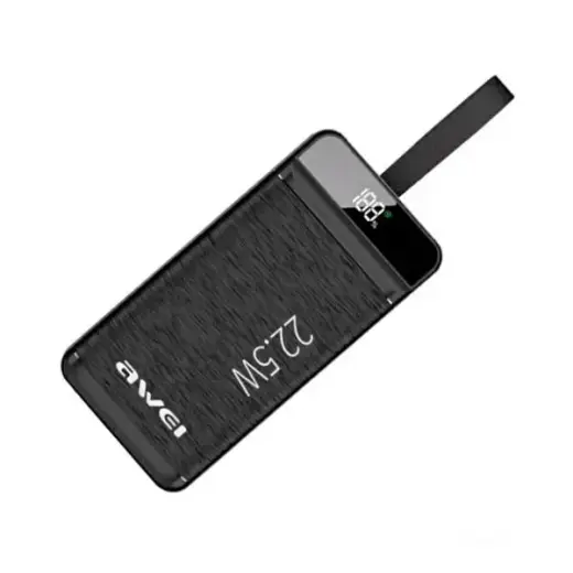 AWEI P142K ārējais akumulators (powerbank) | 50000 mAh | 22.5W | USB-A, USB-C, Lightning, Micro USB | LED ekrāns | melns
