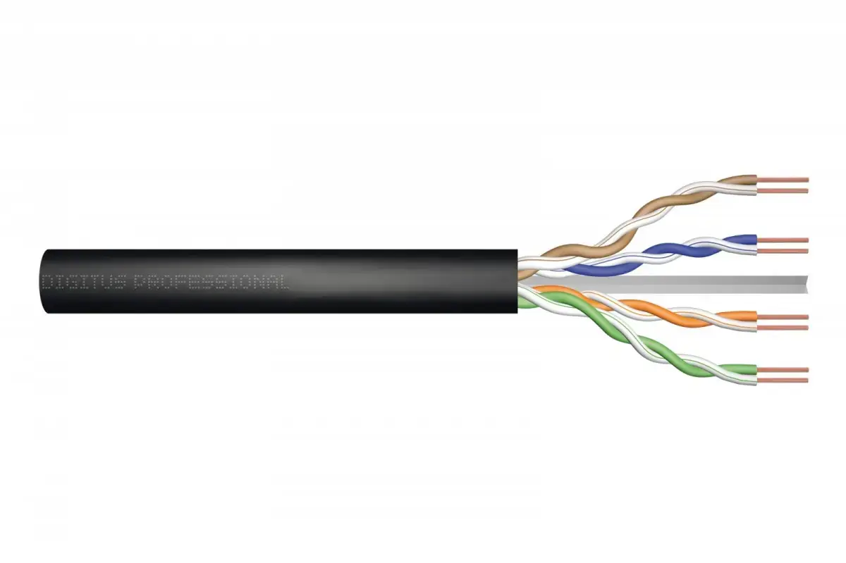 Installation cable U|UTP cat. 5e, PE wire, external gelled, black, 305m (reel)