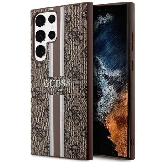 Guess GUHCS23LP4RPSW S23 Ultra S918 brązowy|brown hardcase 4G Printed Stripe