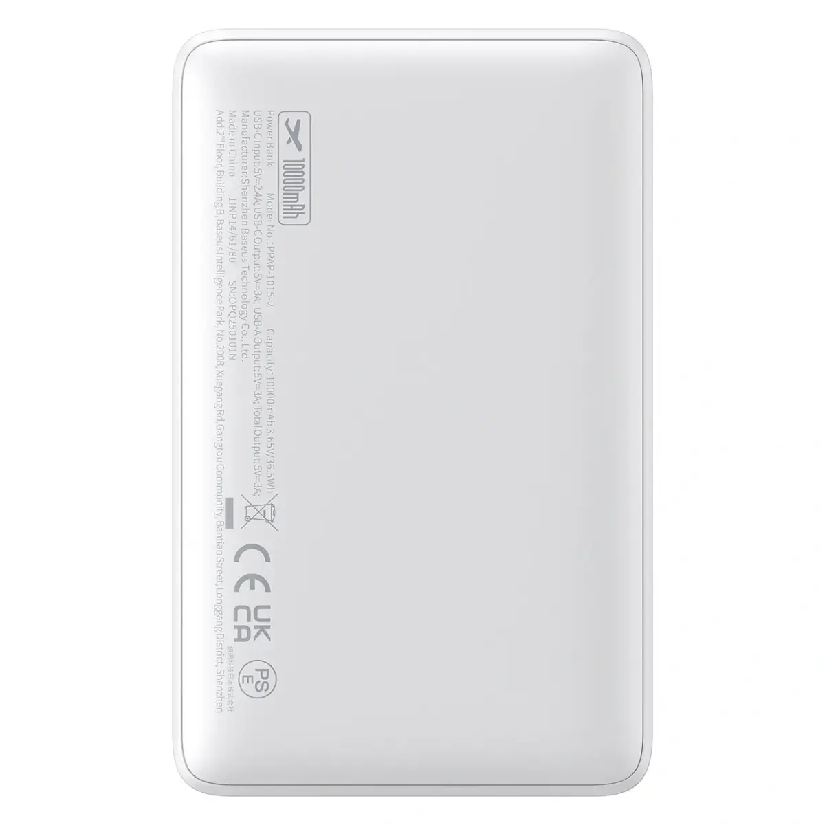 Baseus EnerFill FP11 ārējais akumulators (powerbank) | 10 000 mAh | 15W | USB-C | balts