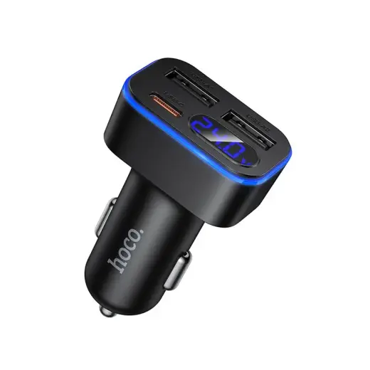 Hoco Z63A auto lādētājs | 30W | PD, QC | USB-C, USB-A | ar LCD ekrānu | melns