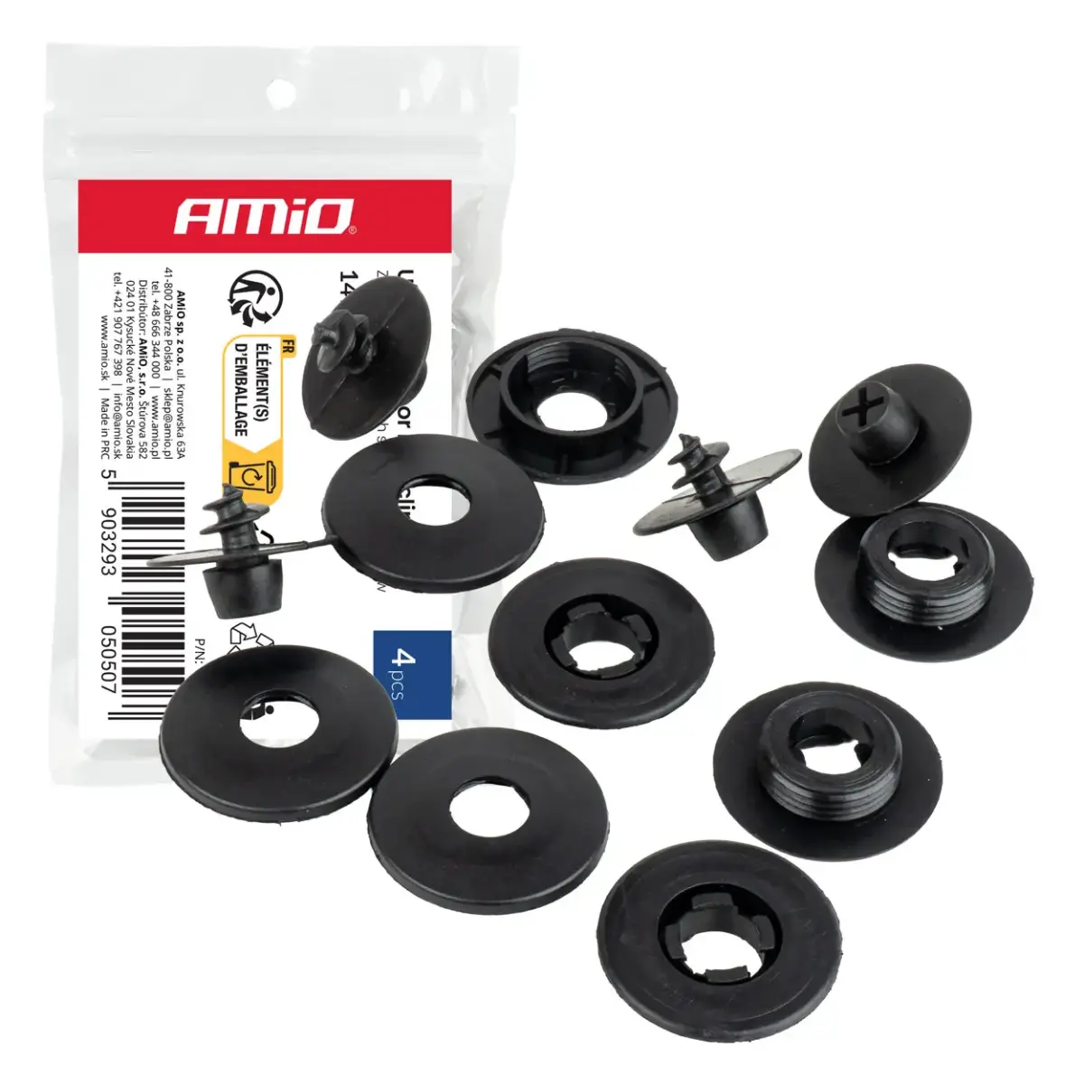 Universal floor mat clip set 14 mm, 4 pcs. AMIO-05050
