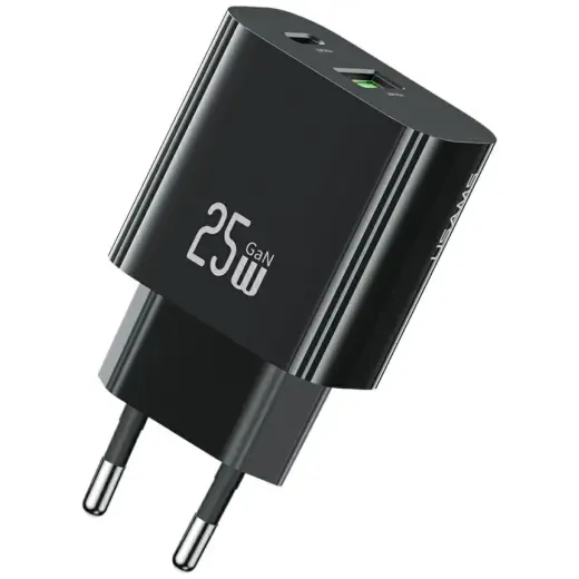 USAMS tīkla lādētājs CC315 | T65 25W | 1xUSB-C 1xUSB-A | ātrā uzlāde melns