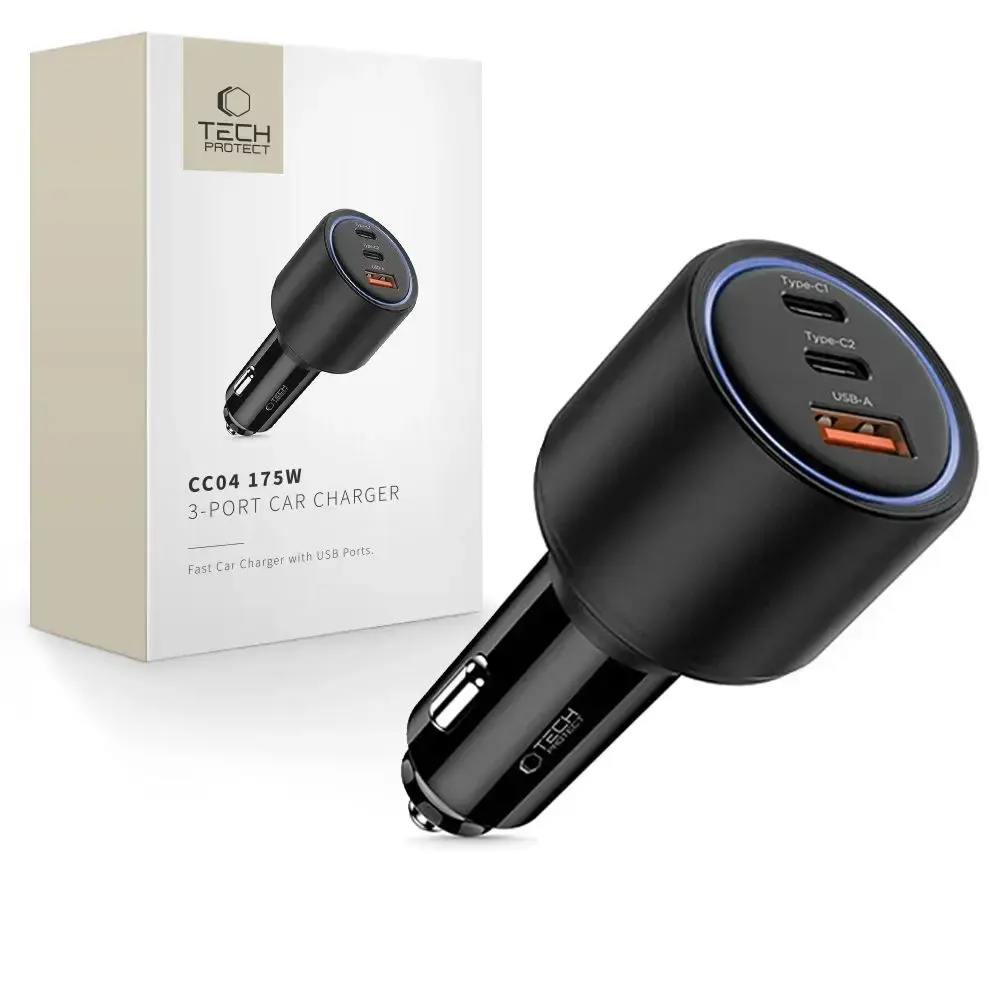 Tech-Protect CC04 automašīnas lādētājs | 175 W | PD | 3 portu | melns