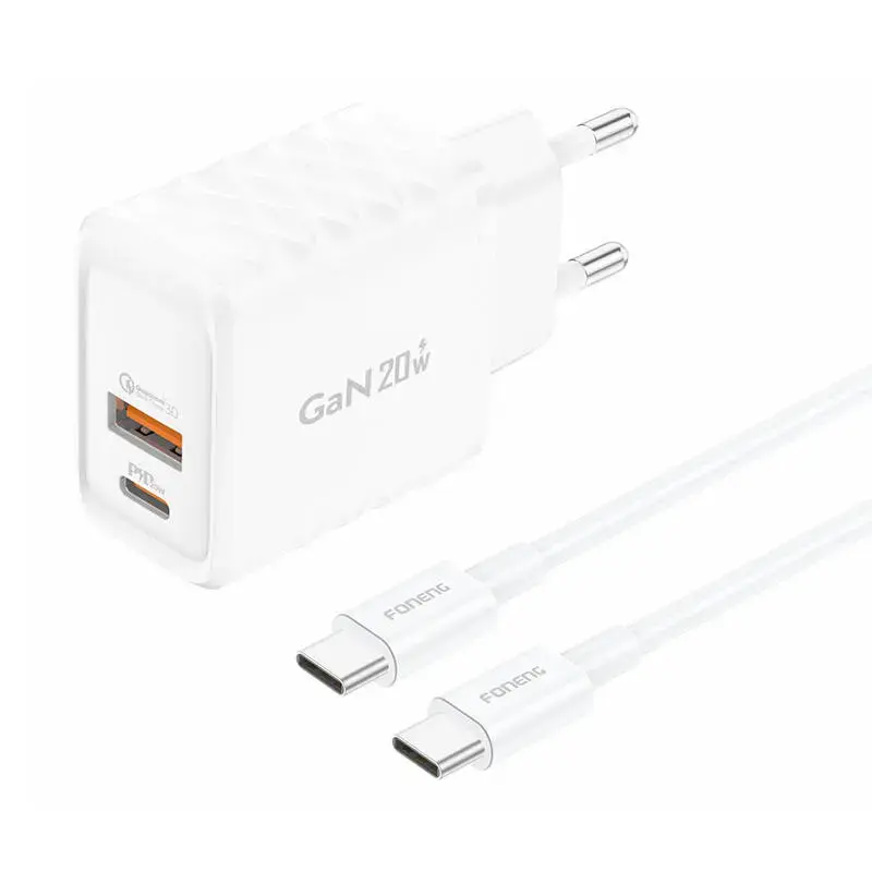 Foneng EU56 1xUSB-A, 1xUSB-C, 20W Power Charger (White) + USB-C cable