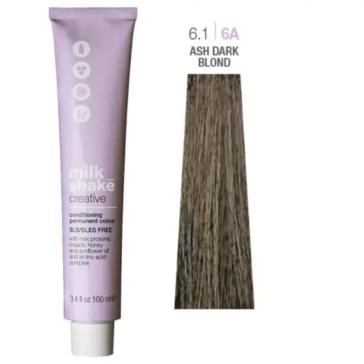 Milk Shake, Creative, SLS/SLES-Free, Permanent Hair Dye, 6.16A Ash Dark Blond, 100 ml