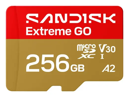 SanDisk Micro SD card Extreme GO 256GB / SDSQXGN-256G-GN6MN Gold, red