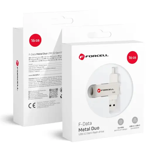 Pendrive 16GB USB 3.2 Gen 1 (USB A / USB C) Forcell F-Data Metal Duo silver