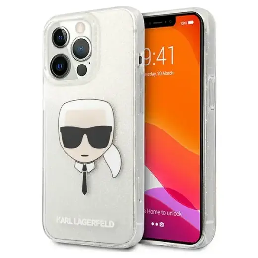 KLHCP13LKHTUGLS Karl Lagerfeld TPU Full Glitter Karl Head Case for iPhone 13 Pro Silver