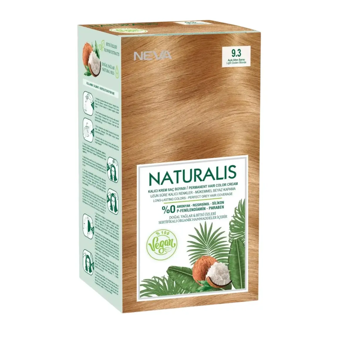 Neva, Naturalis, Permanent Hair Dye, 9.3 Light Golden Blond, 150 ml
